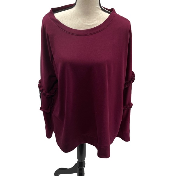 Relativity Ruffle Sleeves Top Burgundy Size 2X - Picture 11 of 11